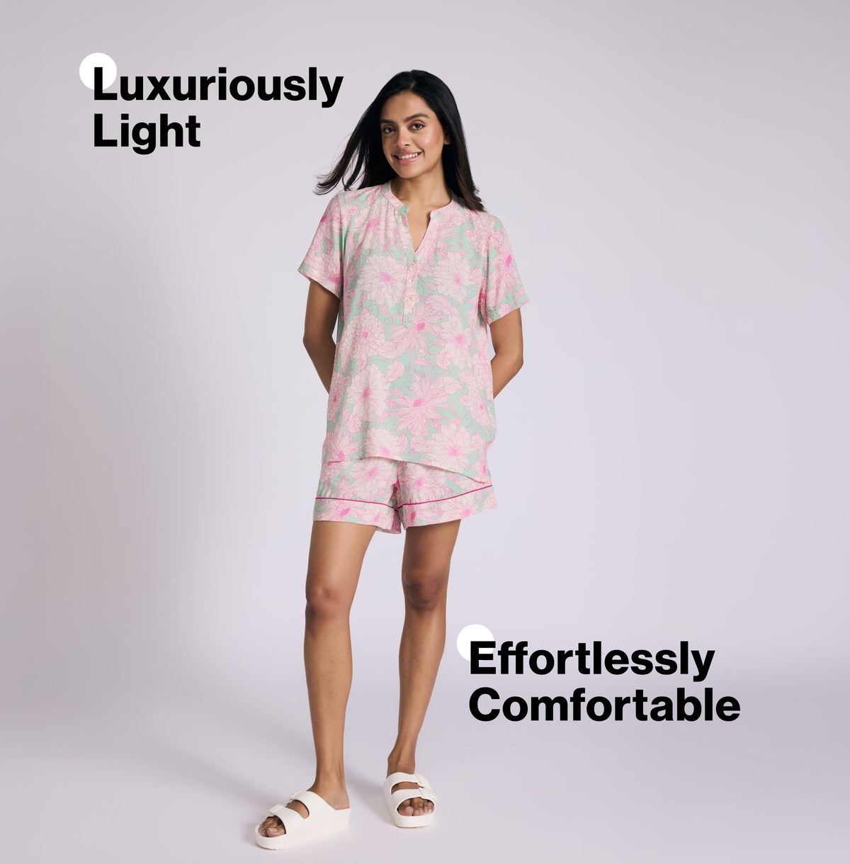 Nykd by Nykaa Breezy Rayon Shorts Coord Set With Flattering High Low Hem Top Nys930 Green Floral