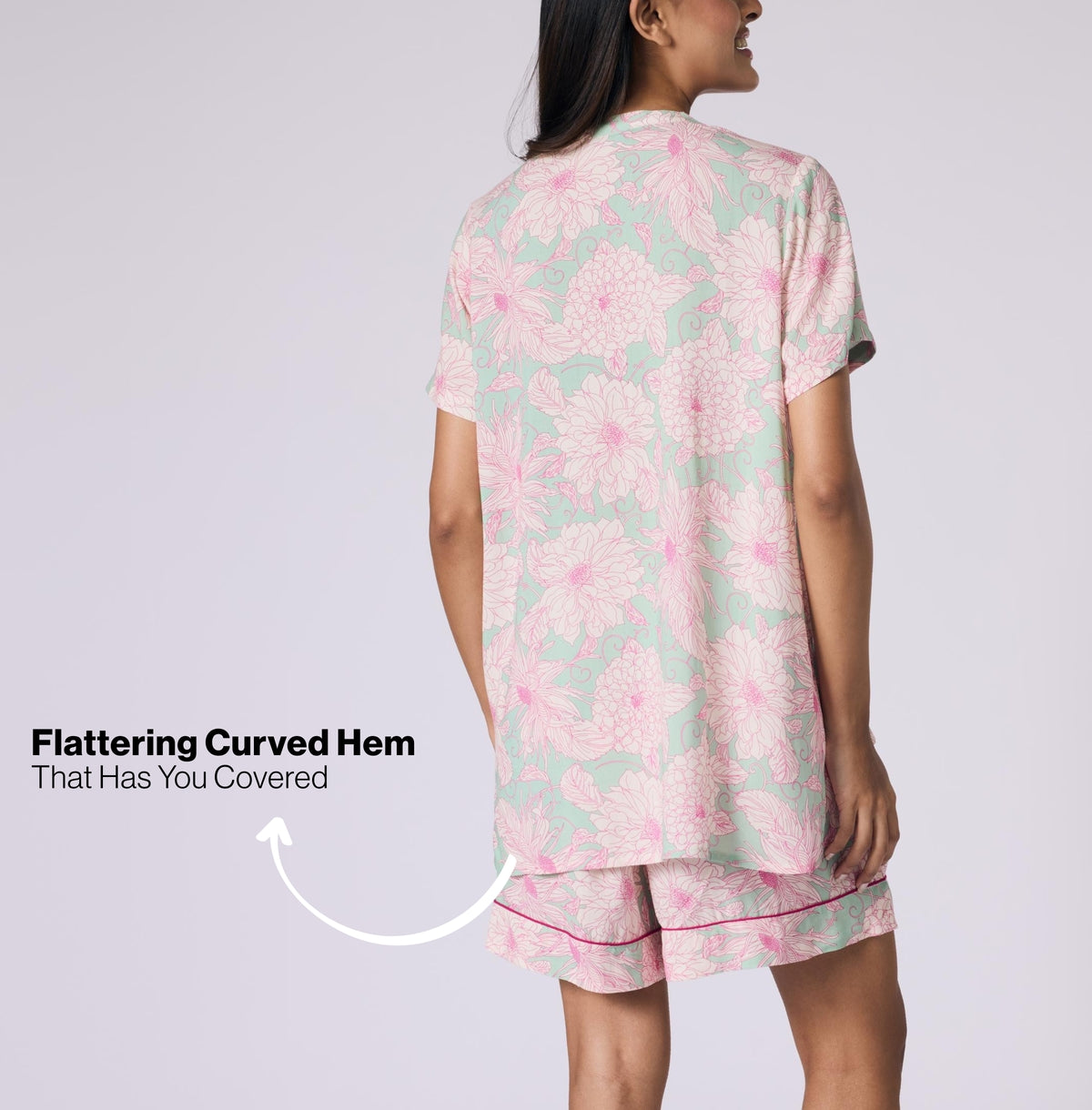 Nykd by Nykaa Breezy Rayon Shorts Coord Set With Flattering High Low Hem Top Nys930 Green Floral