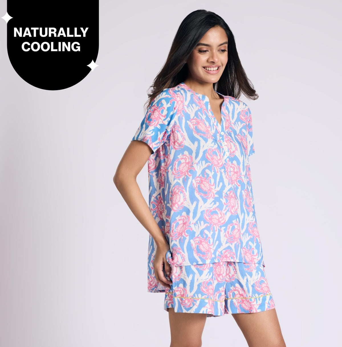 Nykd by Nykaa Breezy Rayon Shorts Coord Set With Flattering High Low Hem Top Nys930 Pink Crab