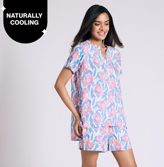 Nykd by Nykaa Breezy Rayon Shorts Coord Set With Flattering High Low Hem Top Nys930 Pink Crab