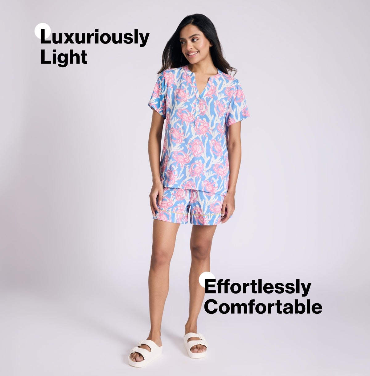 Nykd by Nykaa Breezy Rayon Shorts Coord Set With Flattering High Low Hem Top Nys930 Pink Crab