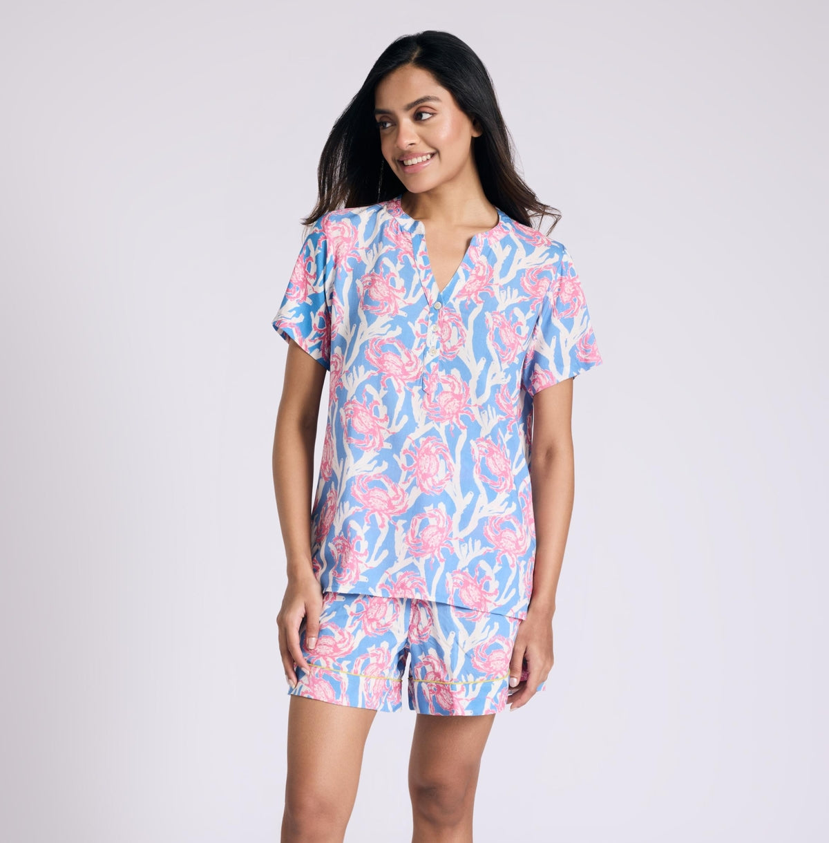 Nykd by Nykaa Breezy Rayon Shorts Coord Set With Flattering High Low Hem Top Nys930 Pink Crab