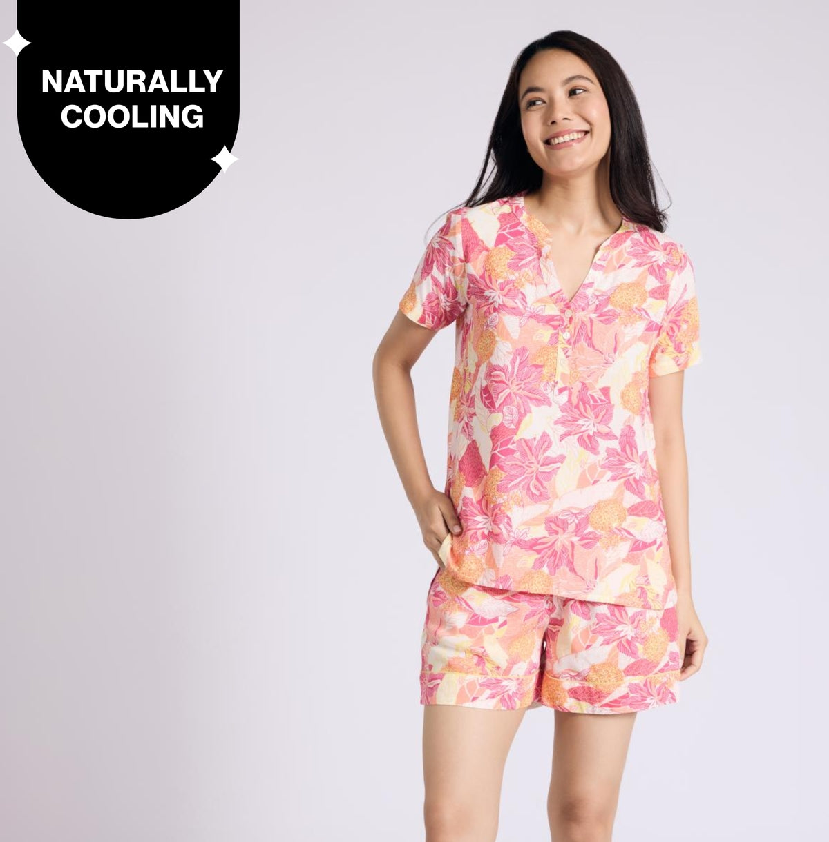 Nykd by Nykaa Breezy Rayon Shorts Coord Set With Flattering High Low Hem Top Nys930 Pink Floral
