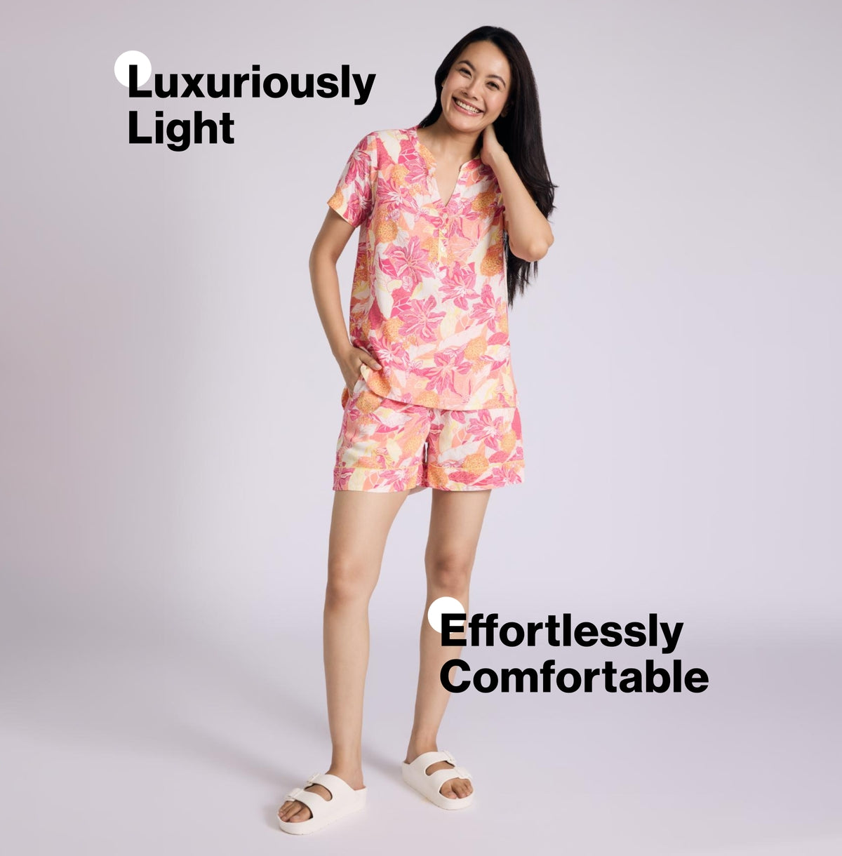 Nykd by Nykaa Breezy Rayon Shorts Coord Set With Flattering High Low Hem Top Nys930 Pink Floral