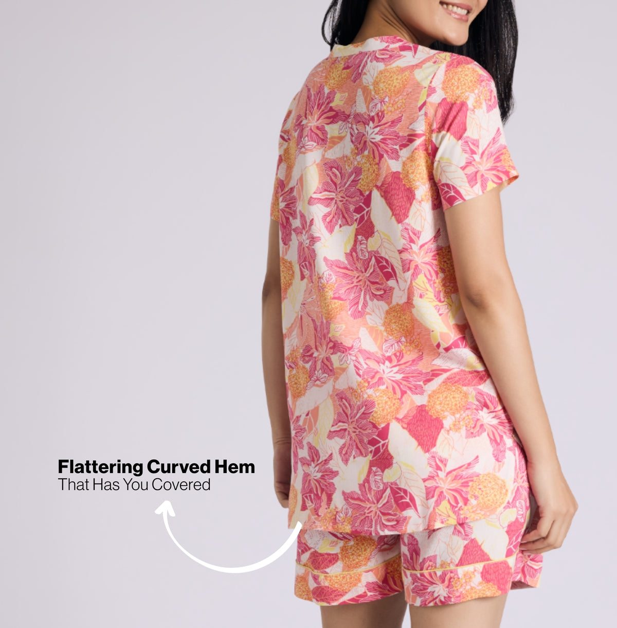 Nykd by Nykaa Breezy Rayon Shorts Coord Set With Flattering High Low Hem Top Nys930 Pink Floral