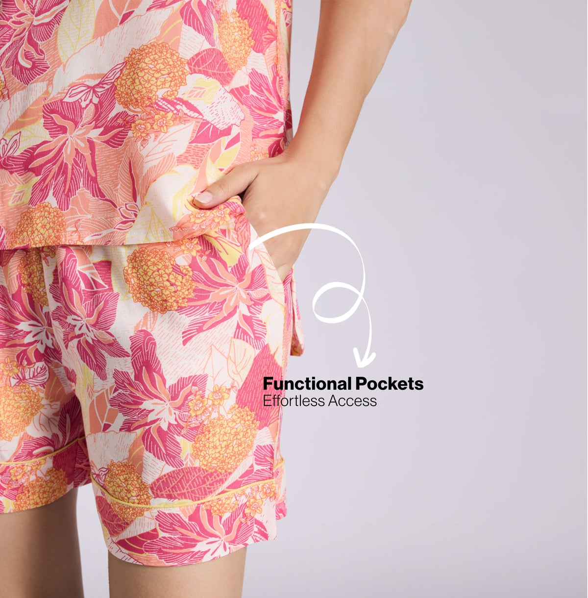 Nykd by Nykaa Breezy Rayon Shorts Coord Set With Flattering High Low Hem Top Nys930 Pink Floral
