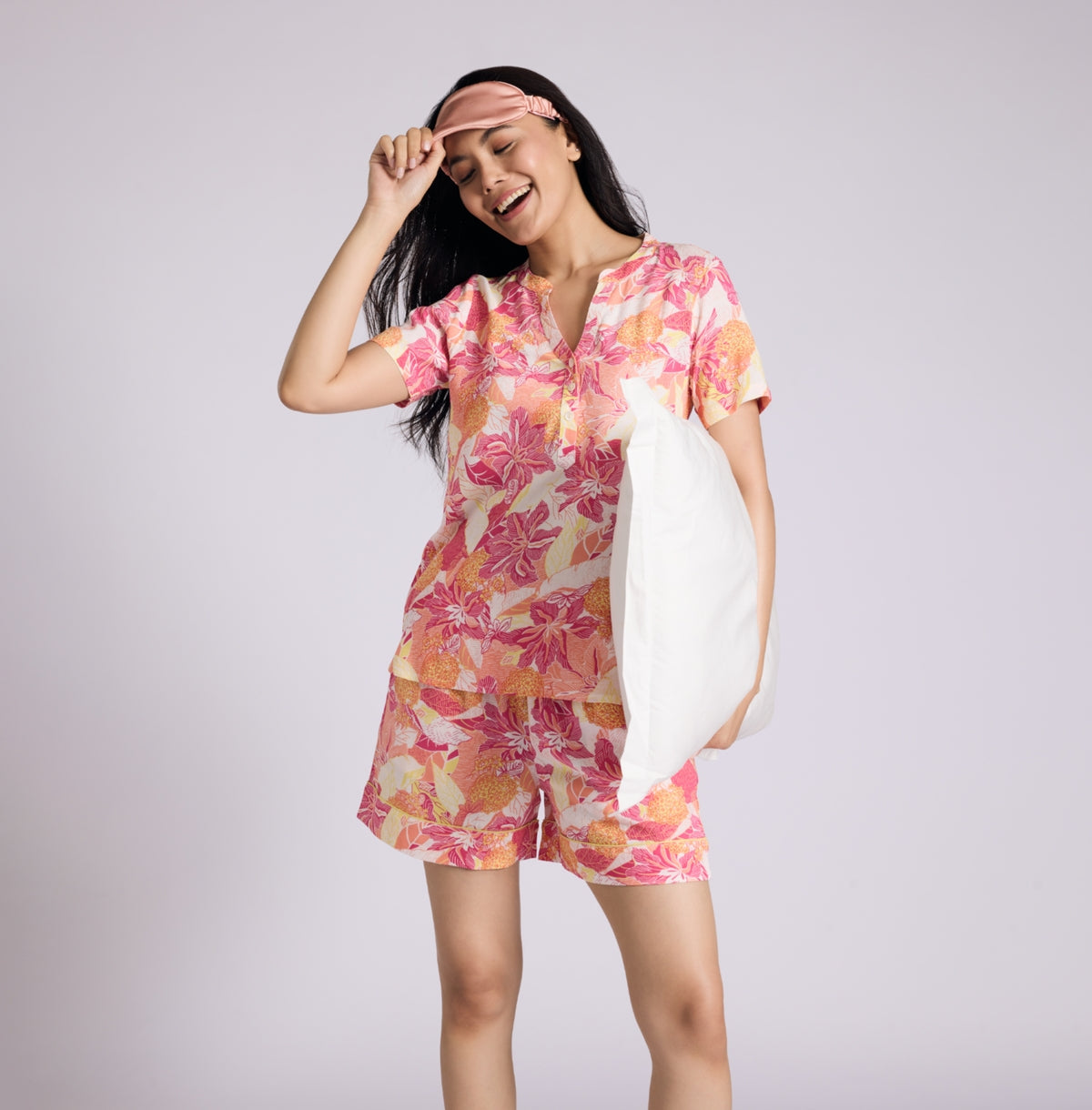 Nykd by Nykaa Breezy Rayon Shorts Coord Set With Flattering High Low Hem Top Nys930 Pink Floral