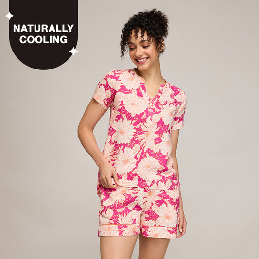 NYKD BY NYKAA BREEZY RAYON SHORTS COORD SET WITH FLATTERING HIGH LOW HEM TOP NYS930 PINK