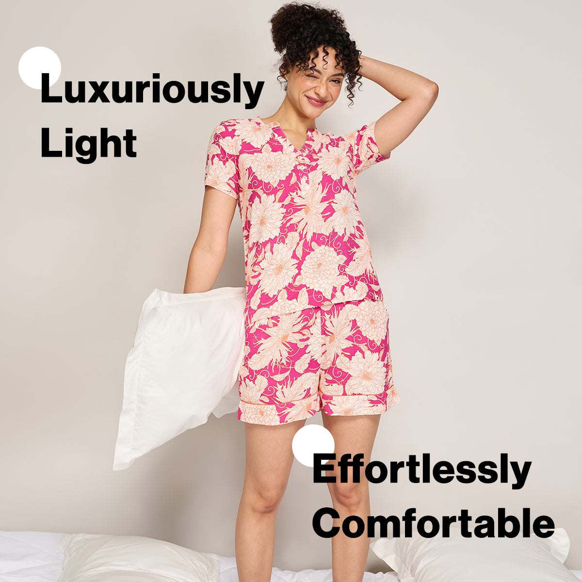 NYKD BY NYKAA BREEZY RAYON SHORTS COORD SET WITH FLATTERING HIGH LOW HEM TOP NYS930 PINK