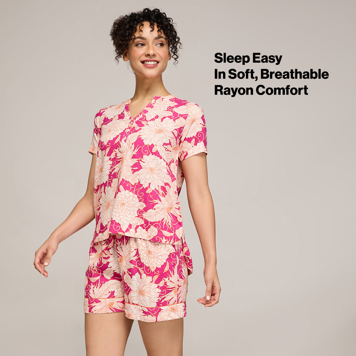 NYKD BY NYKAA BREEZY RAYON SHORTS COORD SET WITH FLATTERING HIGH LOW HEM TOP NYS930 PINK