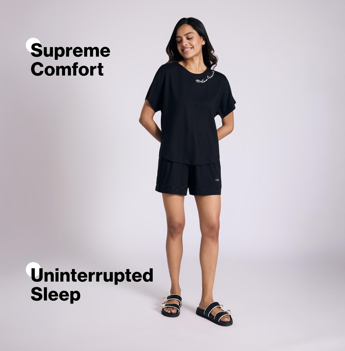 NYKD BY NYKAA BUTTERY SOFT MODAL COTTON GRAPHIC TEE WITH EXTENDED SLEEVES NYS931 BLACK