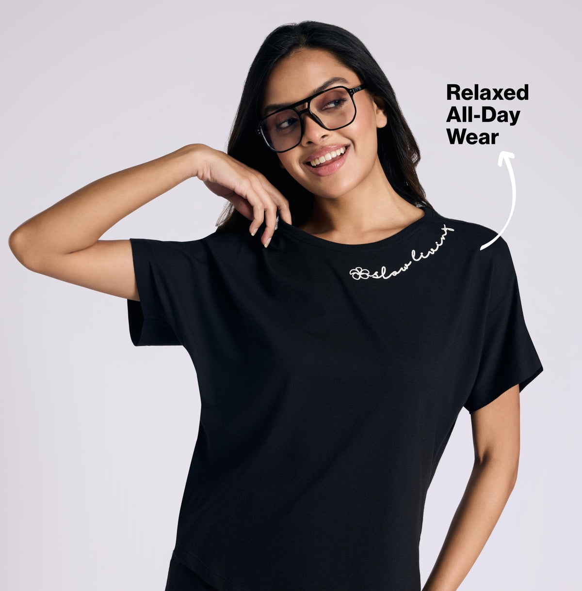 NYKD BY NYKAA BUTTERY SOFT MODAL COTTON GRAPHIC TEE WITH EXTENDED SLEEVES NYS931 BLACK
