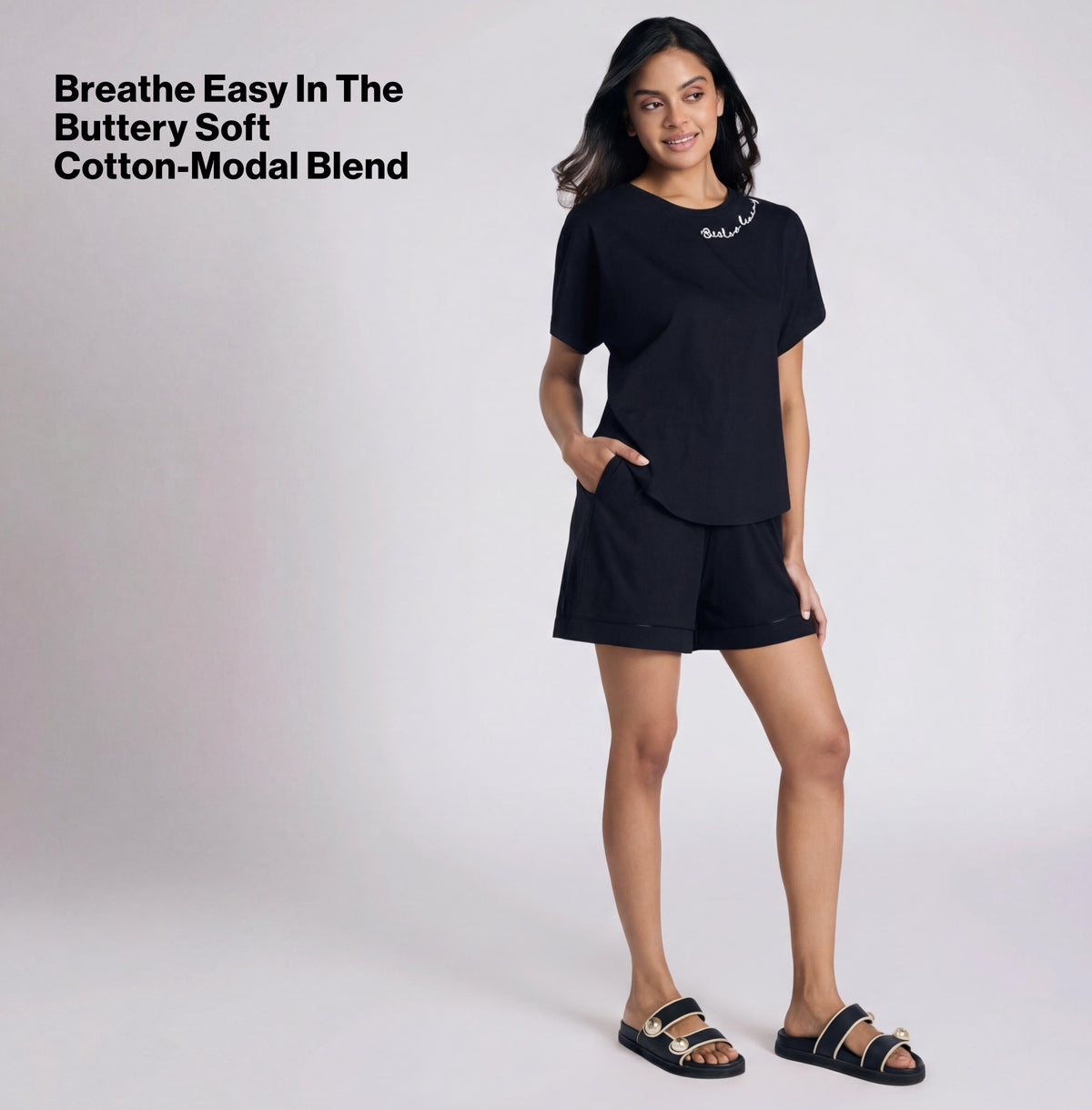 NYKD BY NYKAA BUTTERY SOFT MODAL COTTON GRAPHIC TEE WITH EXTENDED SLEEVES NYS931 BLACK