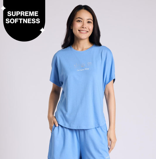 NYKD BY NYKAA BUTTERY SOFT MODAL COTTON GRAPHIC TEE WITH EXTENDED SLEEVES NYS931 BLUE