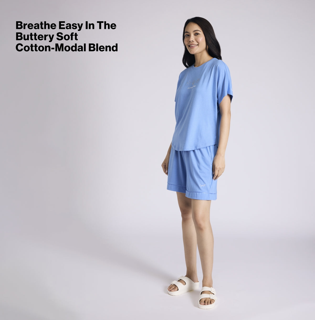 NYKD BY NYKAA BUTTERY SOFT MODAL COTTON GRAPHIC TEE WITH EXTENDED SLEEVES NYS931 BLUE