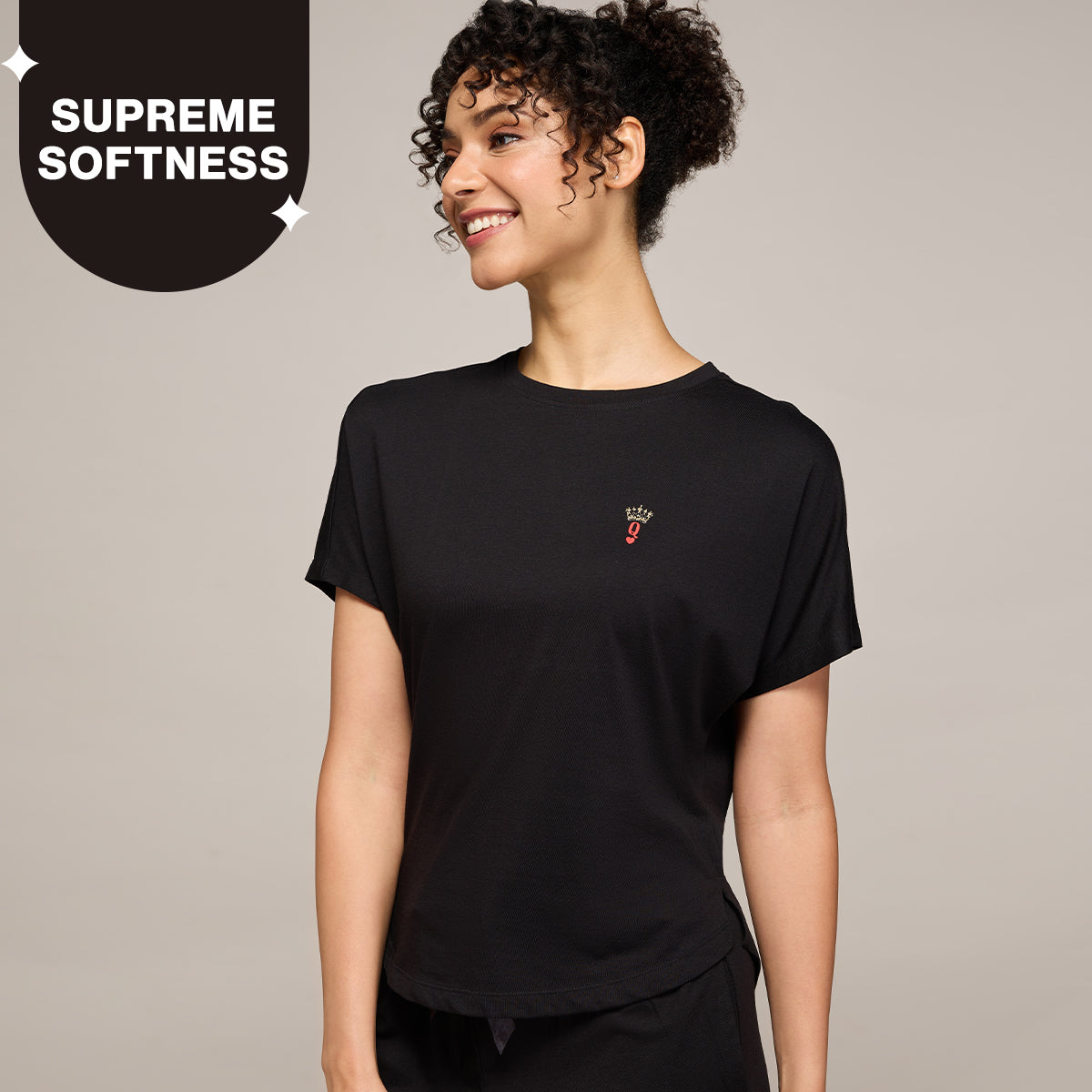 NYKD BY NYKAA BUTTERY SOFT MODAL COTTON GRAPHIC TEE WITH EXTENDED SLEEVES NYS931 BLACK