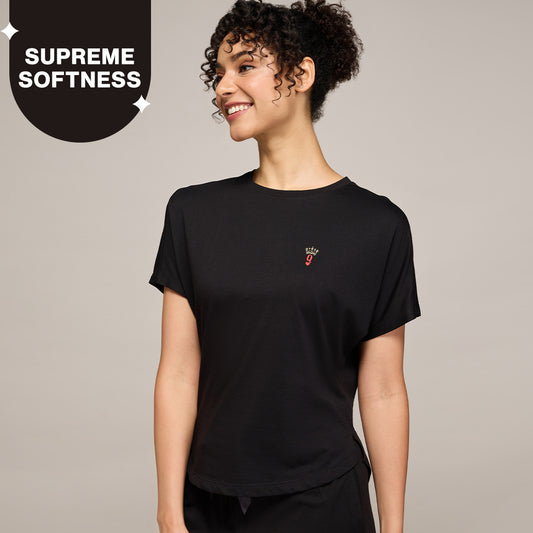 NYKD BY NYKAA BUTTERY SOFT MODAL COTTON GRAPHIC TEE WITH EXTENDED SLEEVES NYS931 BLACK