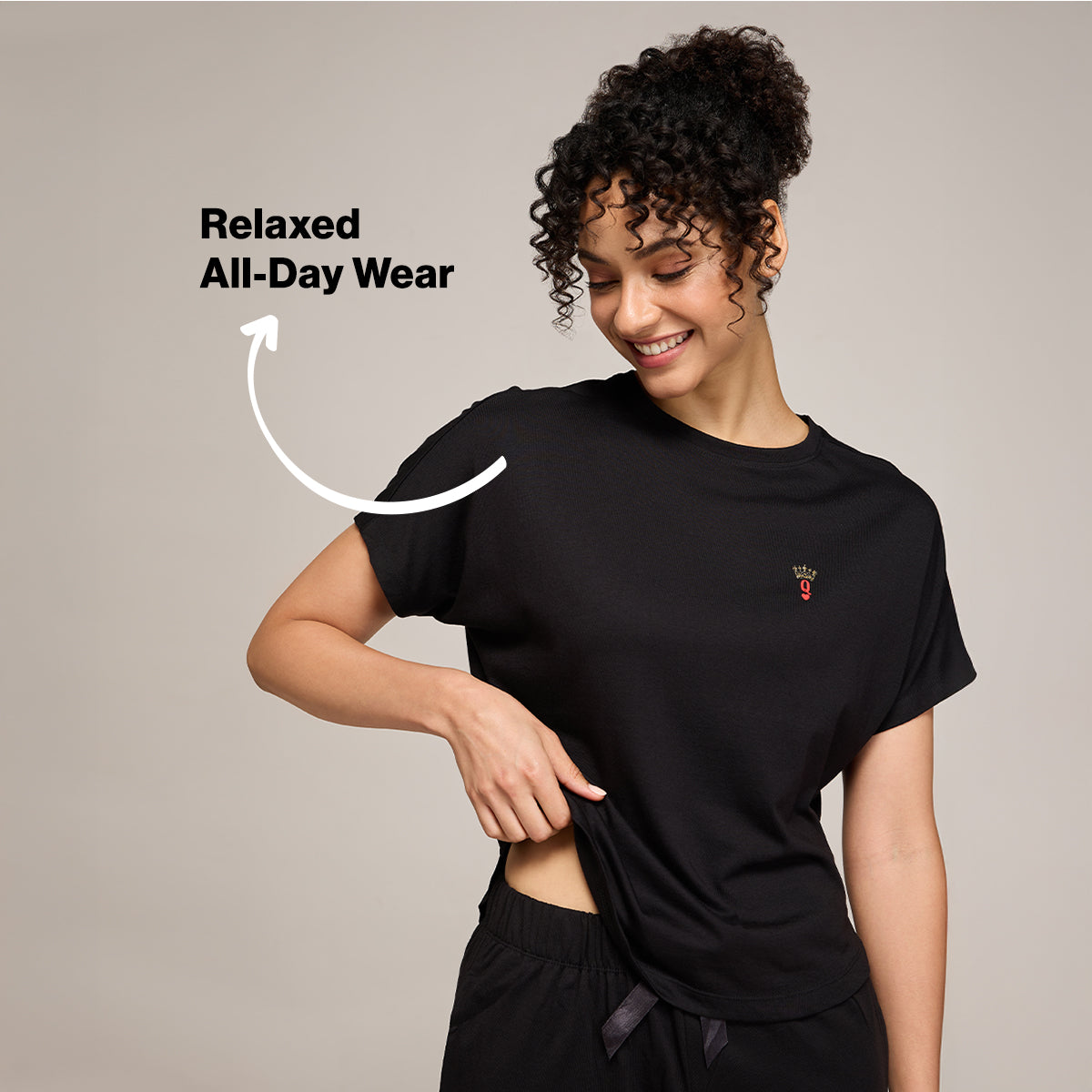 NYKD BY NYKAA BUTTERY SOFT MODAL COTTON GRAPHIC TEE WITH EXTENDED SLEEVES NYS931 BLACK