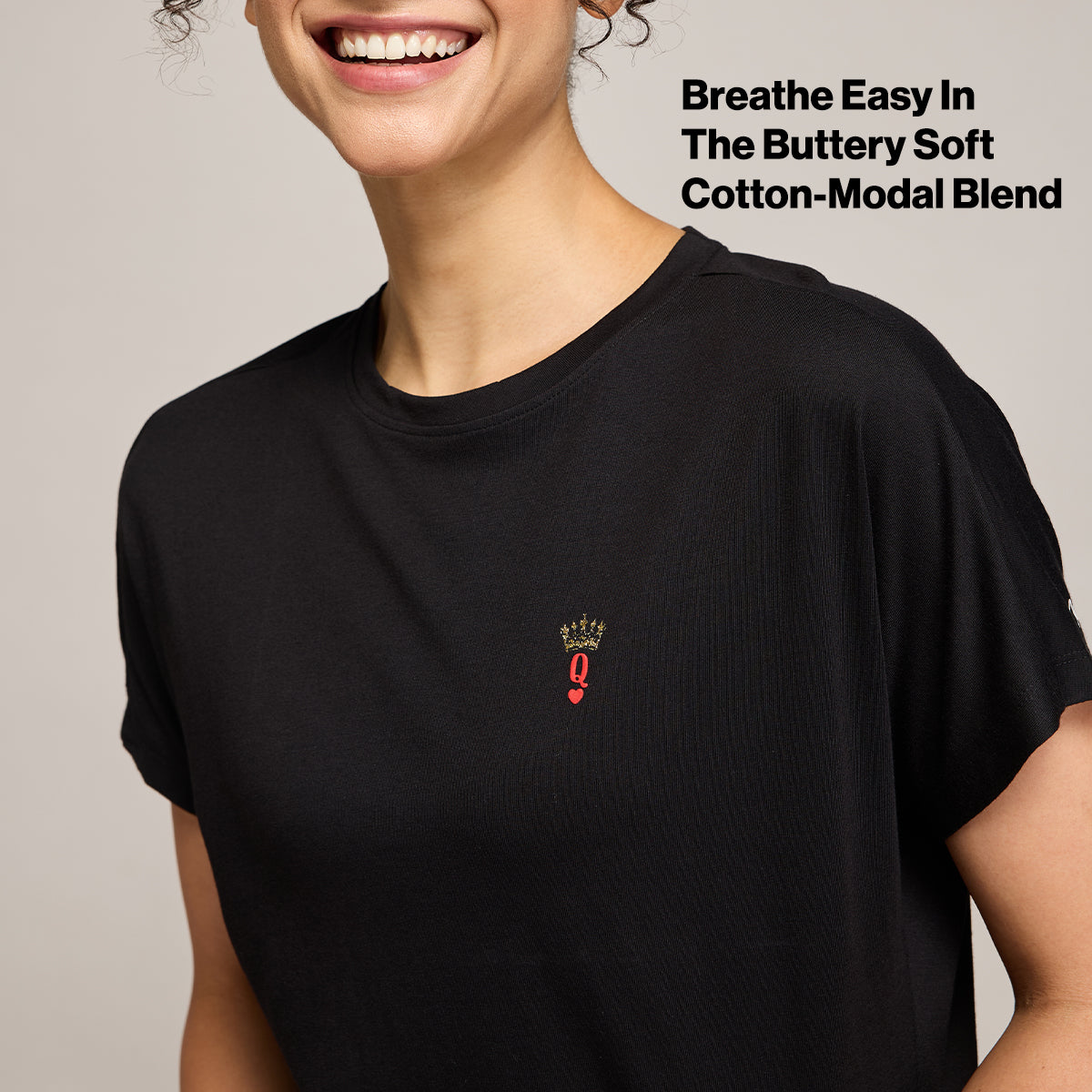NYKD BY NYKAA BUTTERY SOFT MODAL COTTON GRAPHIC TEE WITH EXTENDED SLEEVES NYS931 BLACK