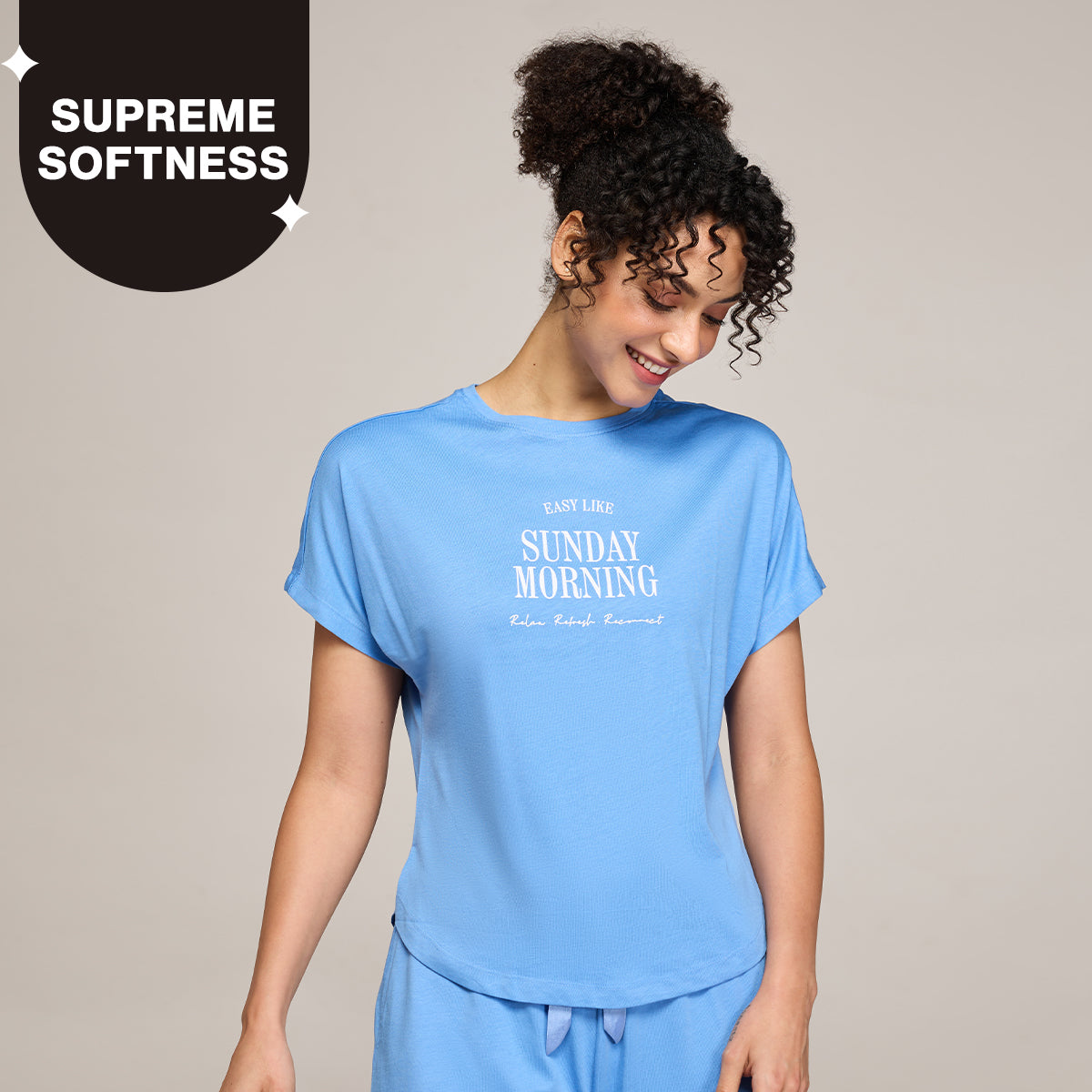 NYKD BY NYKAA BUTTERY SOFT MODAL COTTON GRAPHIC TEE WITH EXTENDED SLEEVES NYS931 BLUE