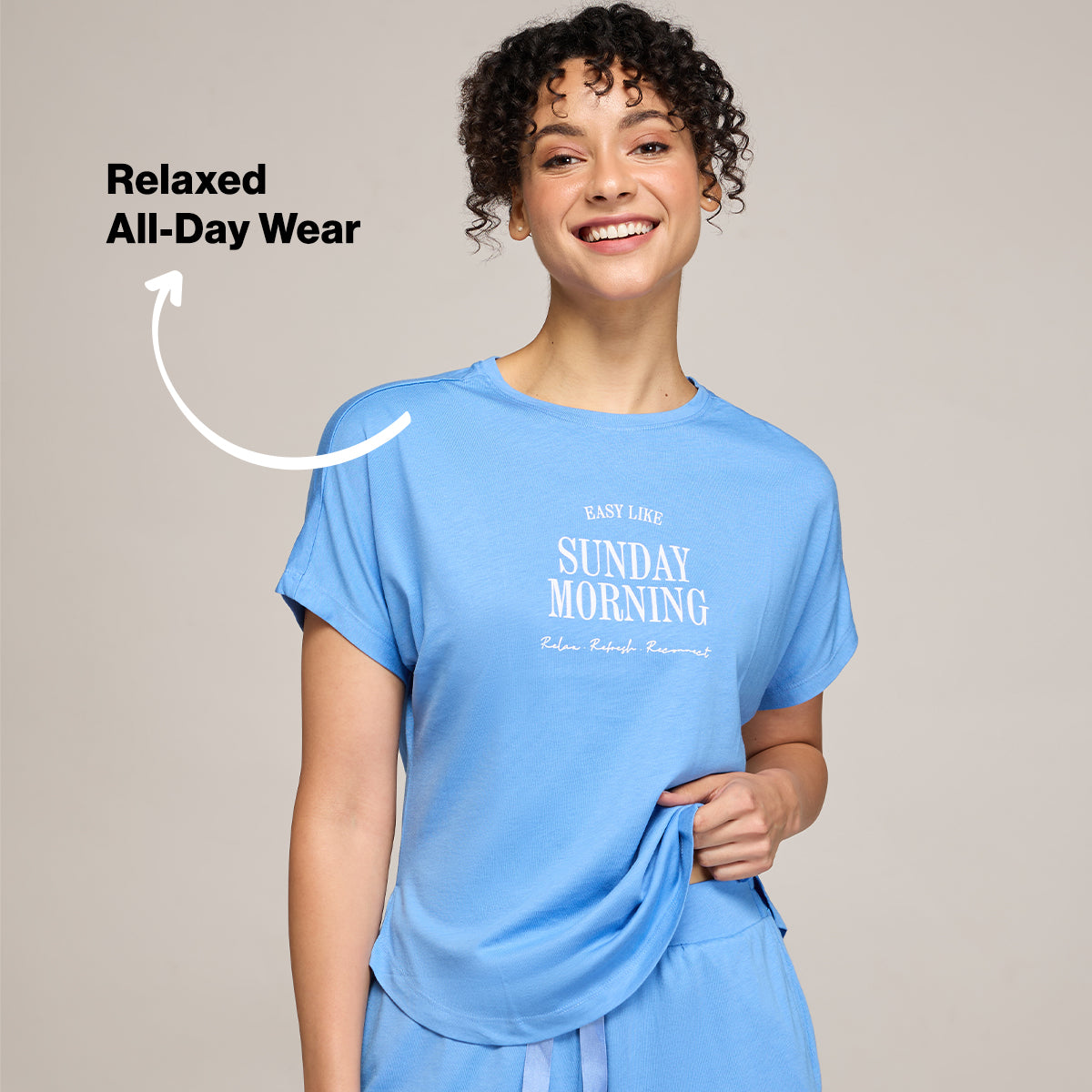 NYKD BY NYKAA BUTTERY SOFT MODAL COTTON GRAPHIC TEE WITH EXTENDED SLEEVES NYS931 BLUE