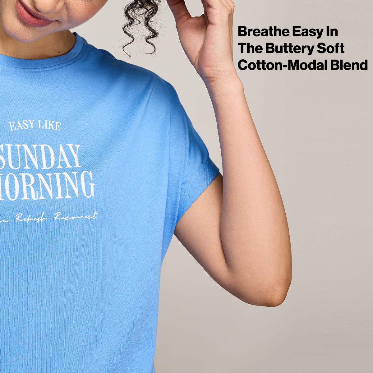 NYKD BY NYKAA BUTTERY SOFT MODAL COTTON GRAPHIC TEE WITH EXTENDED SLEEVES NYS931 BLUE