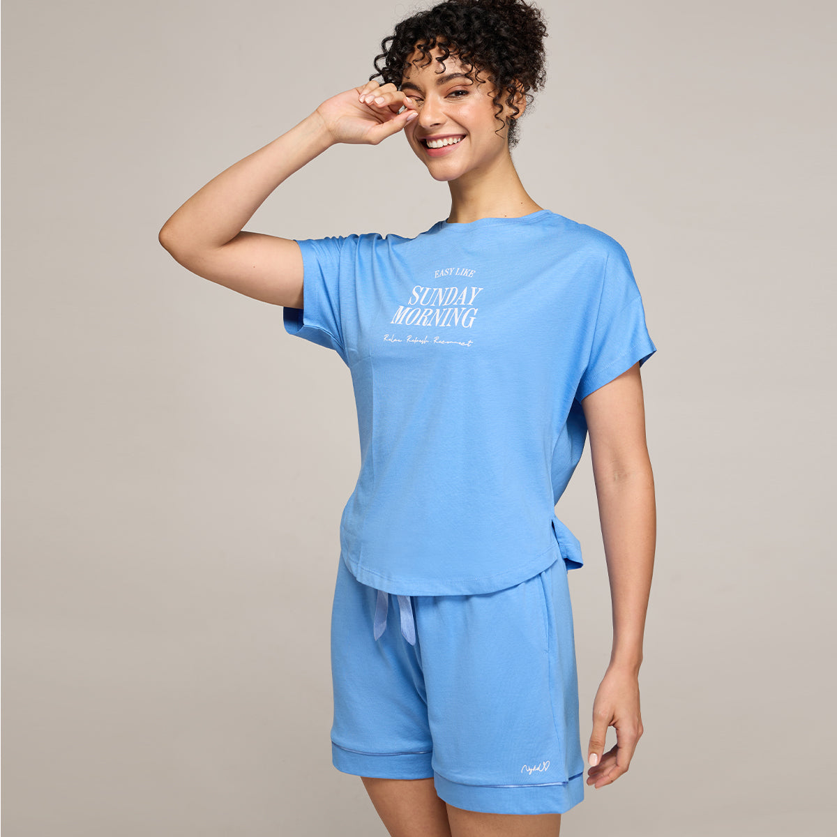 NYKD BY NYKAA BUTTERY SOFT MODAL COTTON GRAPHIC TEE WITH EXTENDED SLEEVES NYS931 BLUE