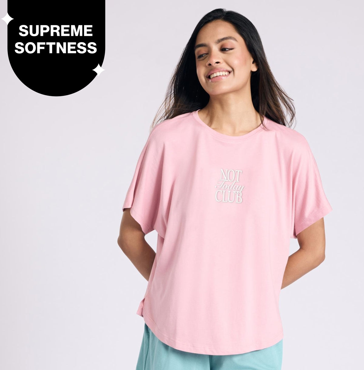 NYKD BY NYKAA BUTTERY SOFT MODAL COTTON GRAPHIC TEE WITH EXTENDED SLEEVES NYS931 PINK