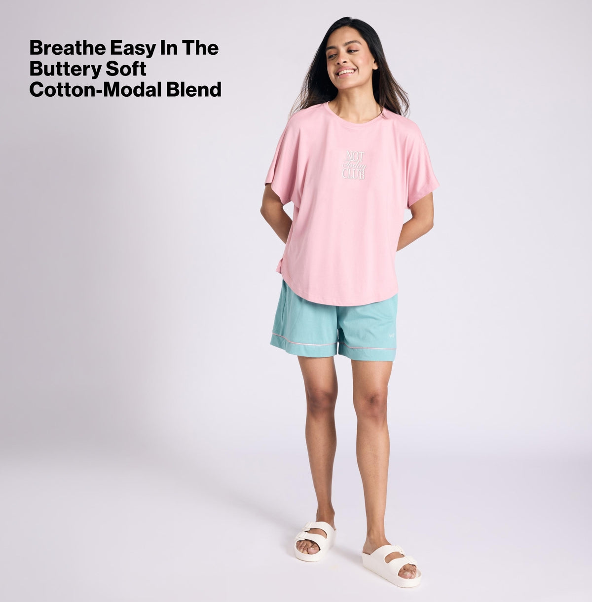 NYKD BY NYKAA BUTTERY SOFT MODAL COTTON GRAPHIC TEE WITH EXTENDED SLEEVES NYS931 PINK