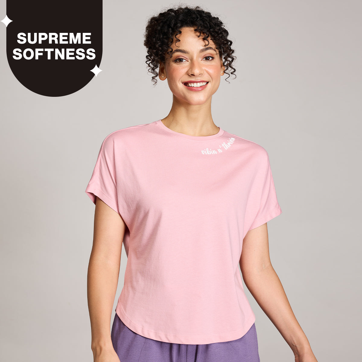 NYKD BY NYKAA BUTTERY SOFT MODAL COTTON GRAPHIC TEE WITH EXTENDED SLEEVES NYS931 PINK