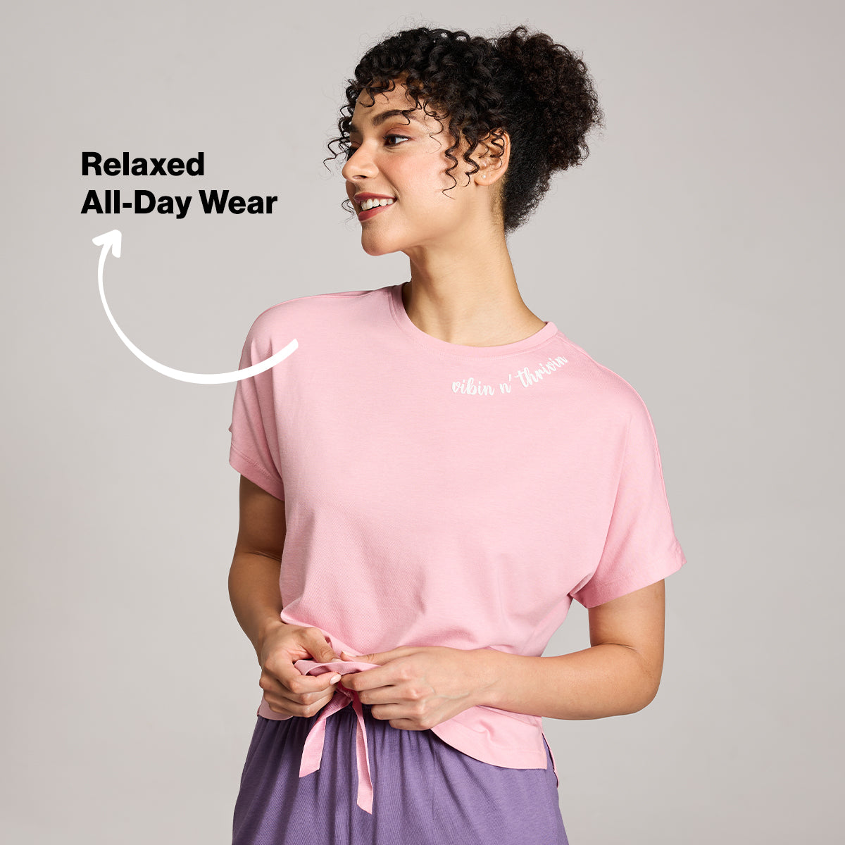 NYKD BY NYKAA BUTTERY SOFT MODAL COTTON GRAPHIC TEE WITH EXTENDED SLEEVES NYS931 PINK