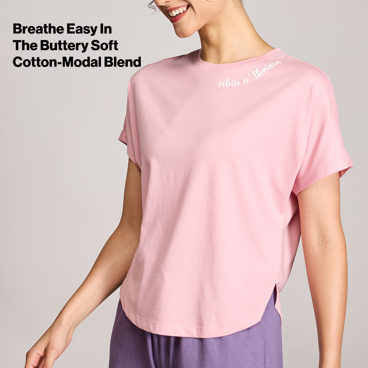 NYKD BY NYKAA BUTTERY SOFT MODAL COTTON GRAPHIC TEE WITH EXTENDED SLEEVES NYS931 PINK