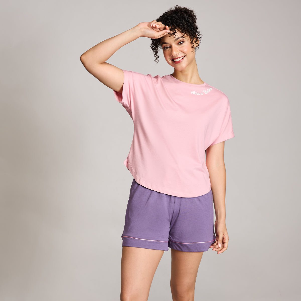 NYKD BY NYKAA BUTTERY SOFT MODAL COTTON GRAPHIC TEE WITH EXTENDED SLEEVES NYS931 PINK