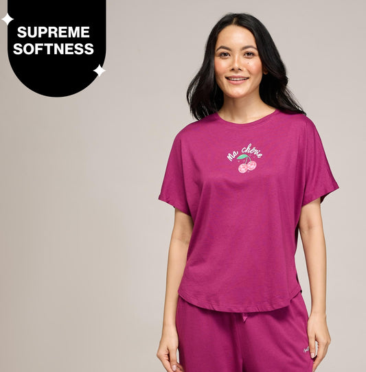 NYKD BY NYKAA BUTTERY SOFT MODAL COTTON GRAPHIC TEE WITH EXTENDED SLEEVES NYS931 Wine