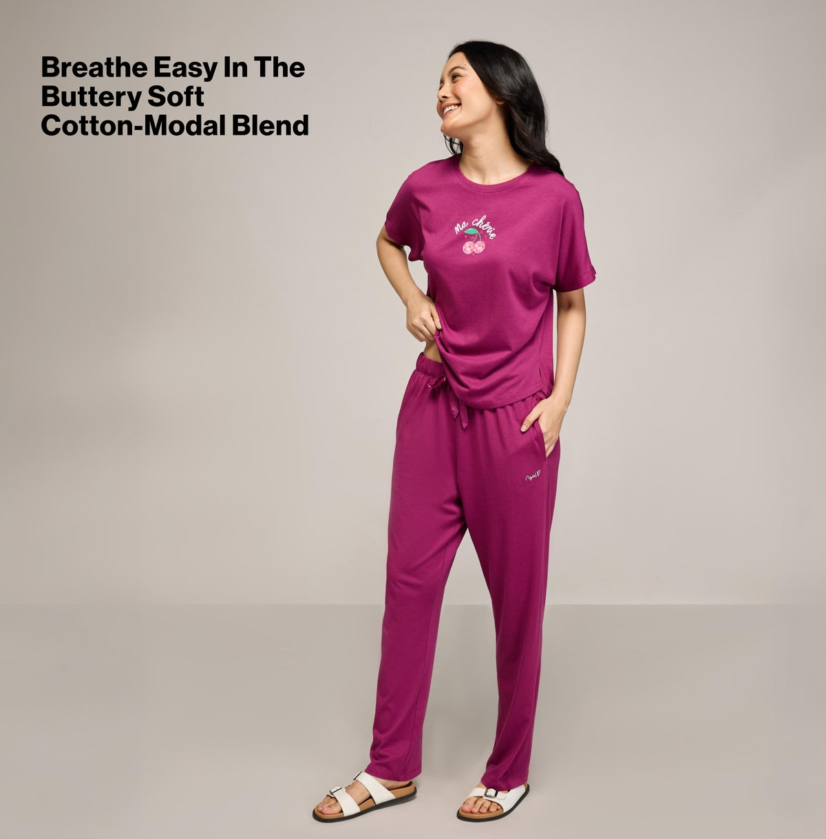 NYKD BY NYKAA BUTTERY SOFT MODAL COTTON GRAPHIC TEE WITH EXTENDED SLEEVES NYS931 Wine