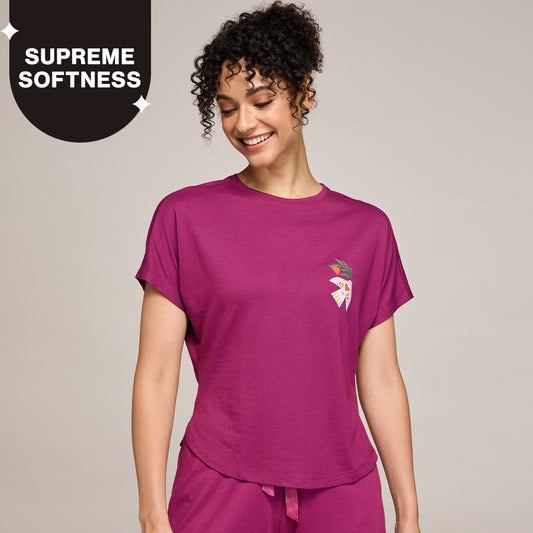 NYKD BY NYKAA BUTTERY SOFT MODAL COTTON GRAPHIC TEE WITH EXTENDED SLEEVES NYS931 Wine