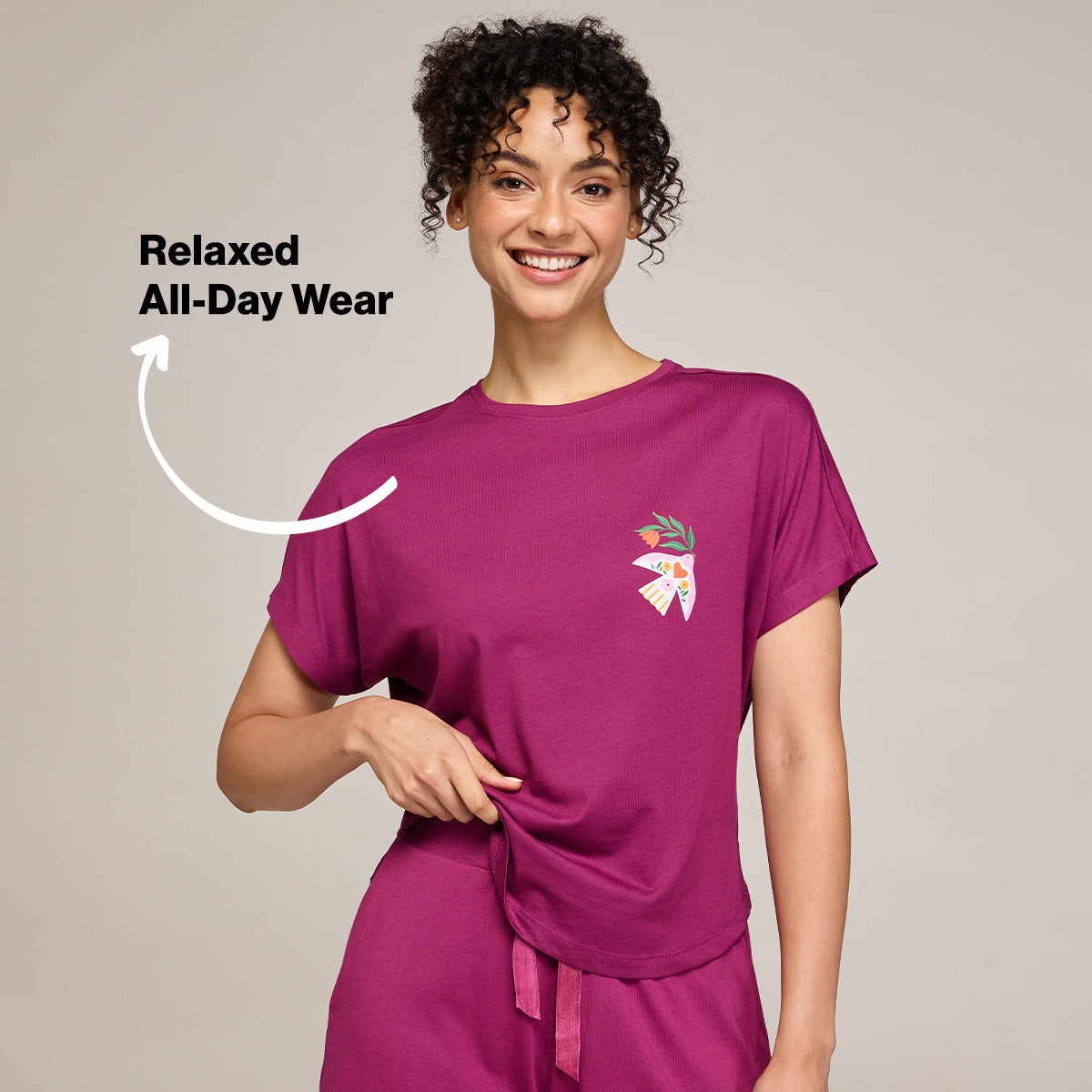 NYKD BY NYKAA BUTTERY SOFT MODAL COTTON GRAPHIC TEE WITH EXTENDED SLEEVES NYS931 Wine