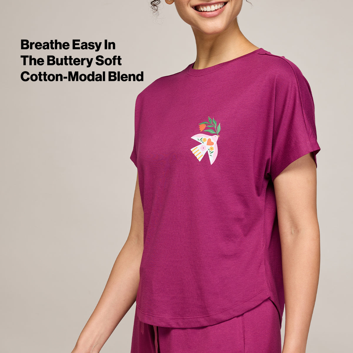 NYKD BY NYKAA BUTTERY SOFT MODAL COTTON GRAPHIC TEE WITH EXTENDED SLEEVES NYS931 Wine