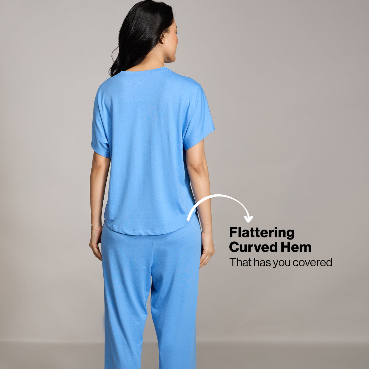 NYKD BY NYKAA BUTTERY SOFT MODAL COTTON PYJAMA COORD SET WITH ROUND NECK GRAPHIC TEE NYS932 BLUE
