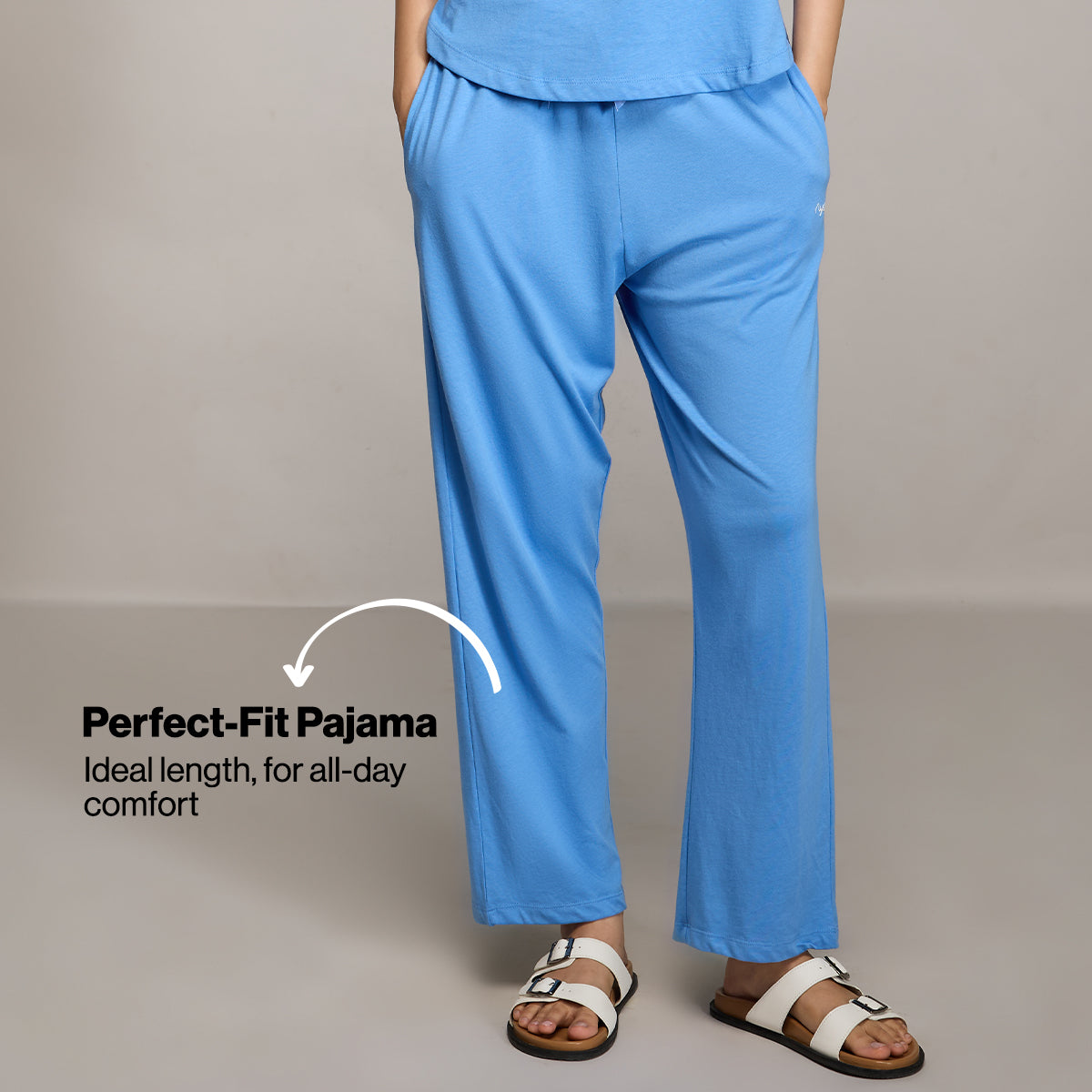 NYKD BY NYKAA BUTTERY SOFT MODAL COTTON PYJAMA COORD SET WITH ROUND NECK GRAPHIC TEE NYS932 BLUE