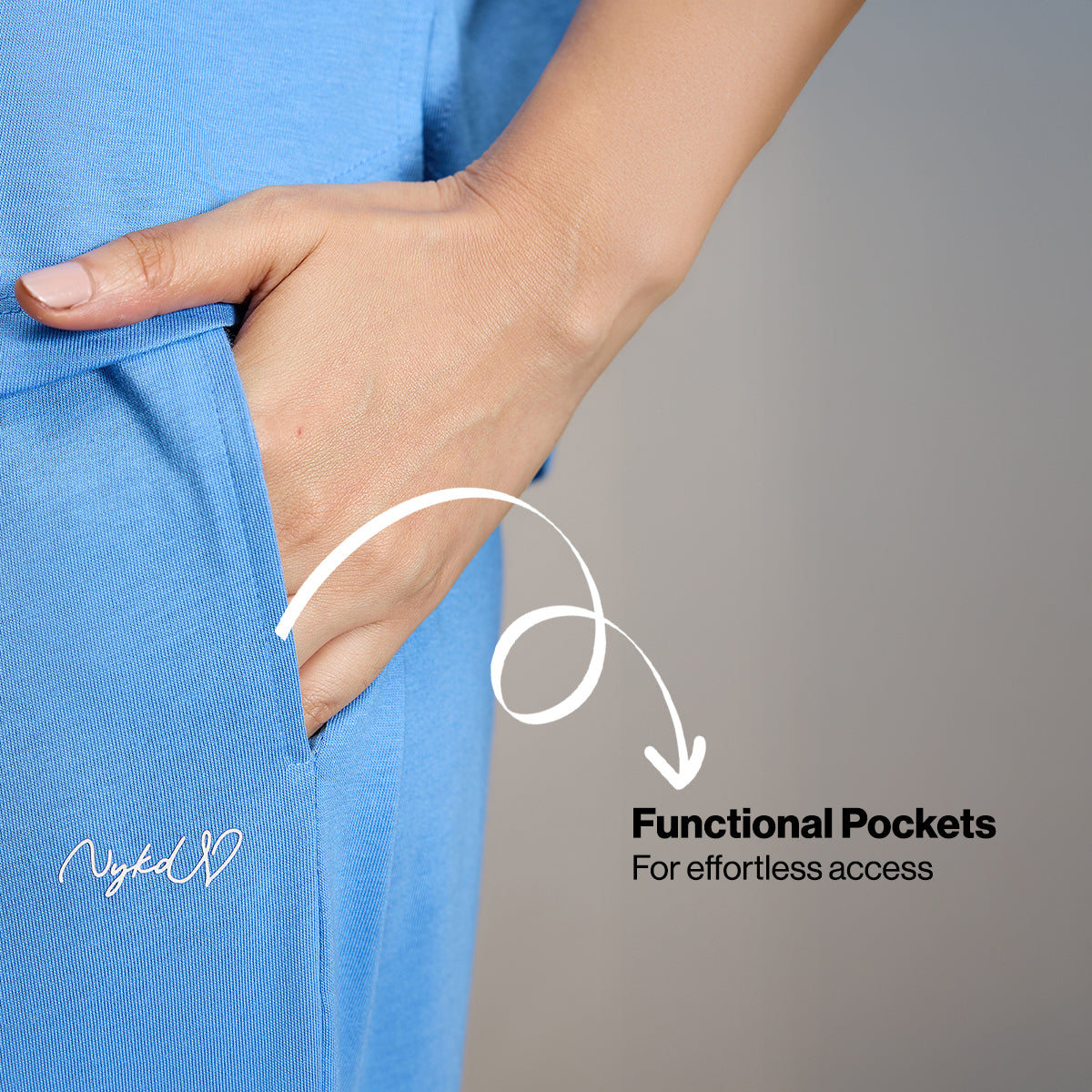 NYKD BY NYKAA BUTTERY SOFT MODAL COTTON PYJAMA COORD SET WITH ROUND NECK GRAPHIC TEE NYS932 BLUE