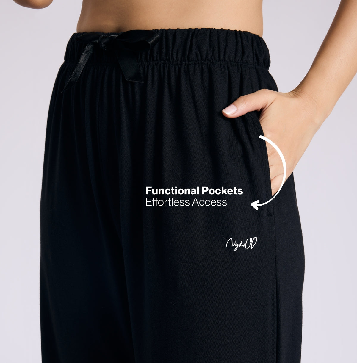 Nykd by Nykaa Buttery Soft Modal Cotton Pyjama Coord Set of 2 With Round Neck Graphic Tee Nys932 Black Slow