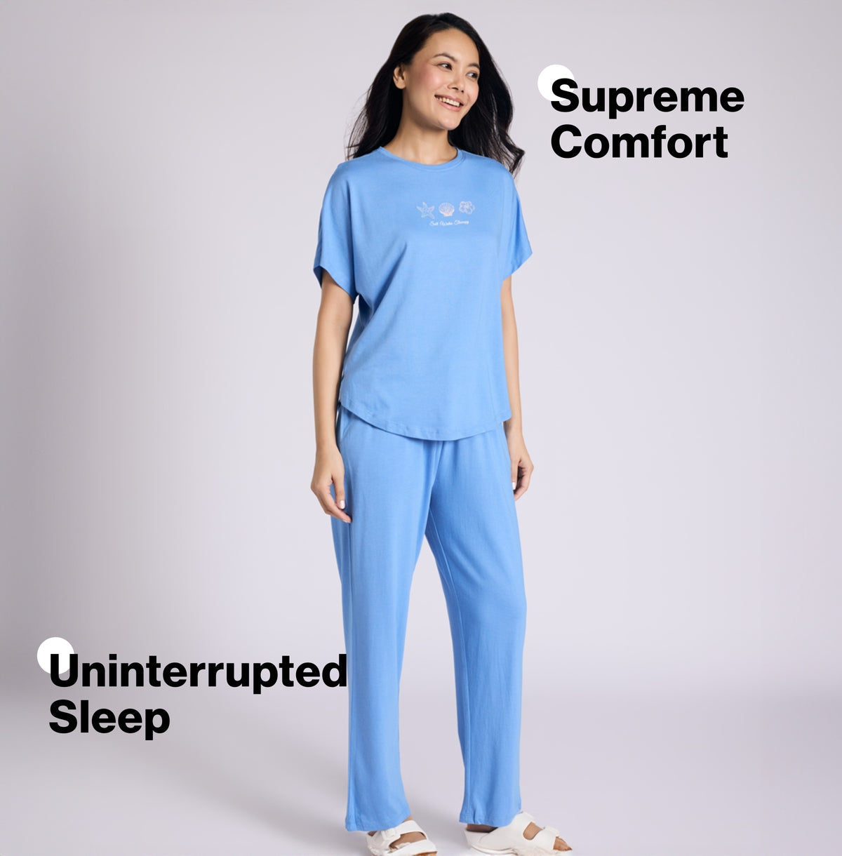 "Nykd by Nykaa Buttery Soft Modal Cotton Pyjama Coord Set of 2 With Round Neck Graphic Tee Nys932 Blue Nautical"