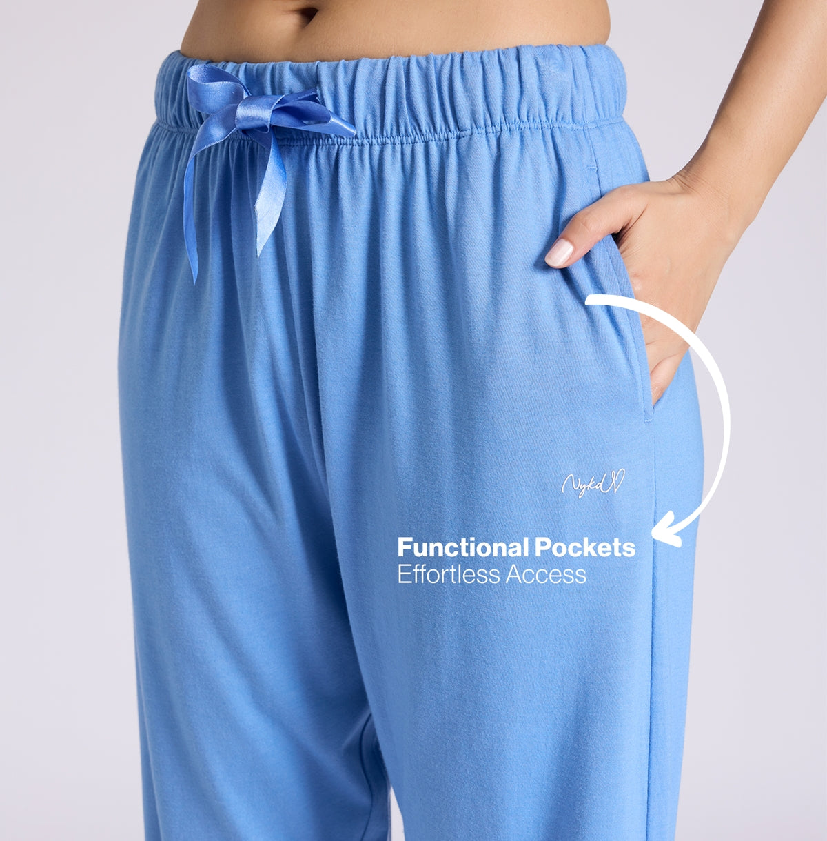 "Nykd by Nykaa Buttery Soft Modal Cotton Pyjama Coord Set of 2 With Round Neck Graphic Tee Nys932 Blue Nautical"