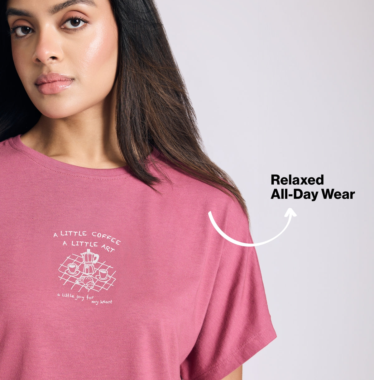 "Nykd by Nykaa Buttery Soft Modal Cotton Pyjama Coord Set of 2 With Round Neck Graphic Tee Nys932 Grape Coffee"