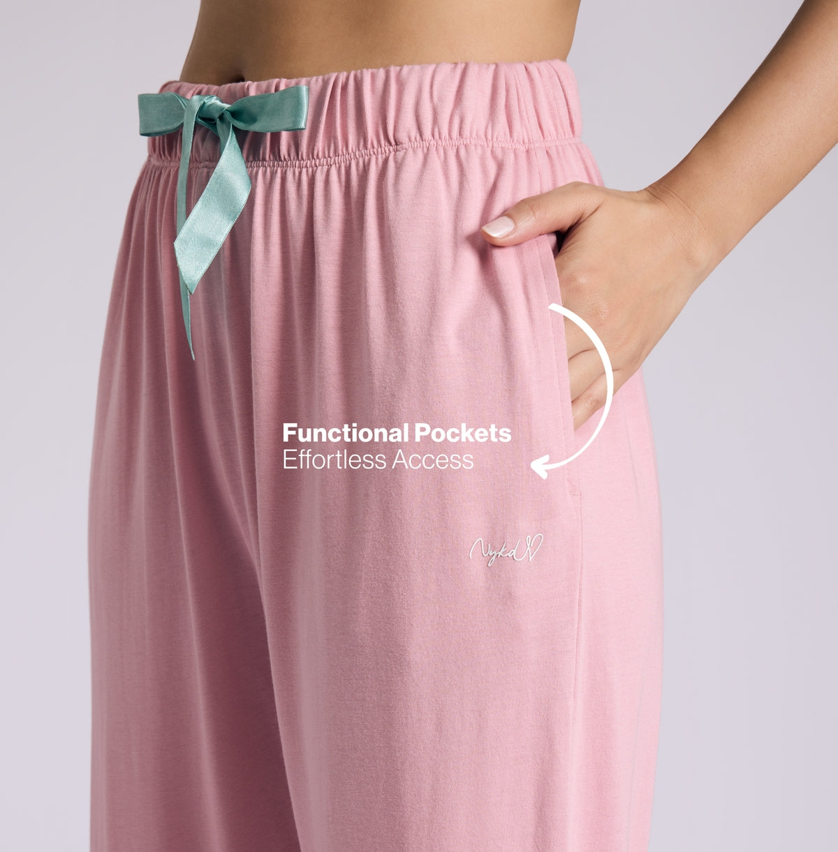 "Nykd by Nykaa Buttery Soft Modal Cotton Pyjama Coord Set of 2 With Round Neck Graphic Tee Nys932 Green Heart"