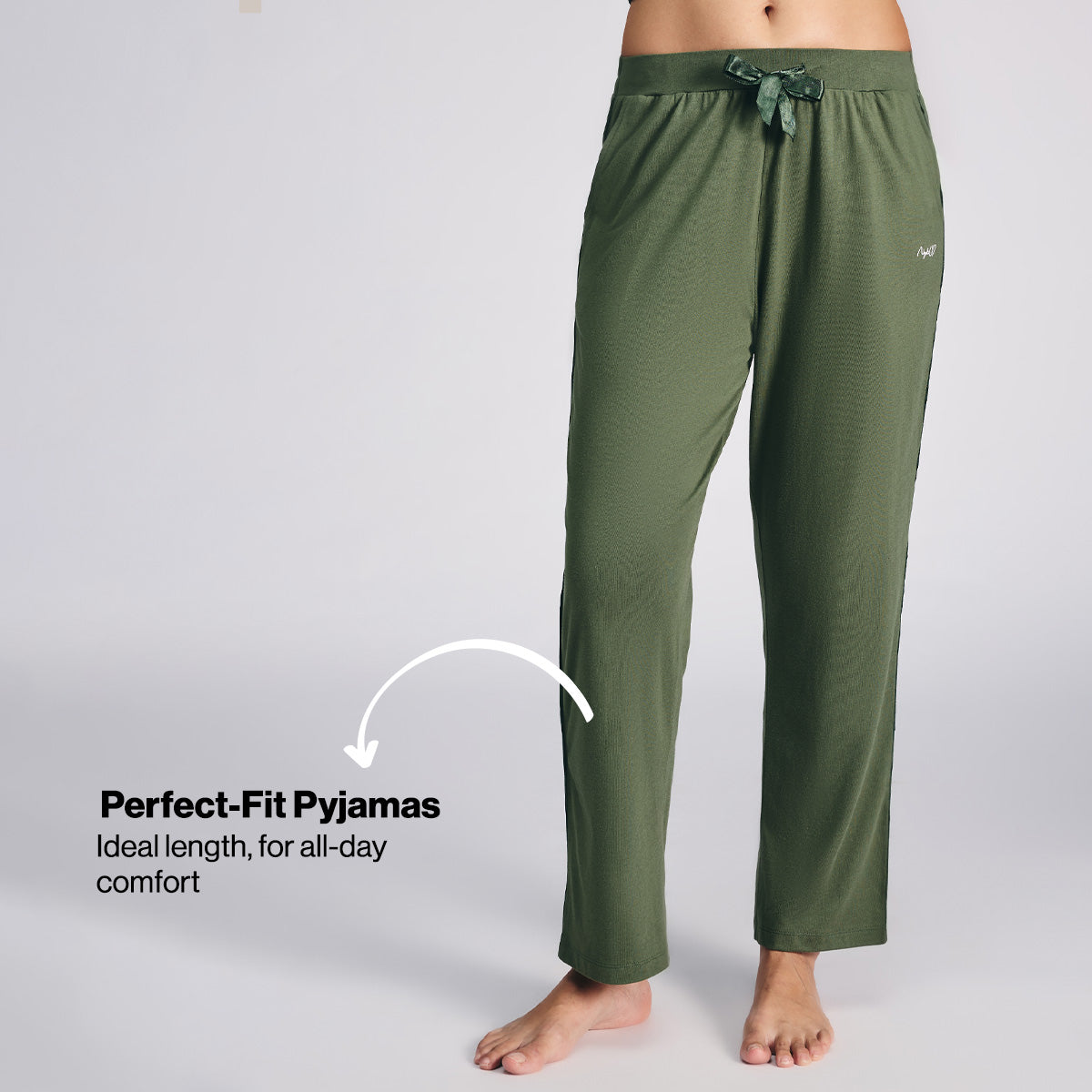 Nykd By Nykaa Buttery Soft Modal Cotton Pyjama Coord Set of 2 With Round Neck Graphic Tee Nys932 Olive