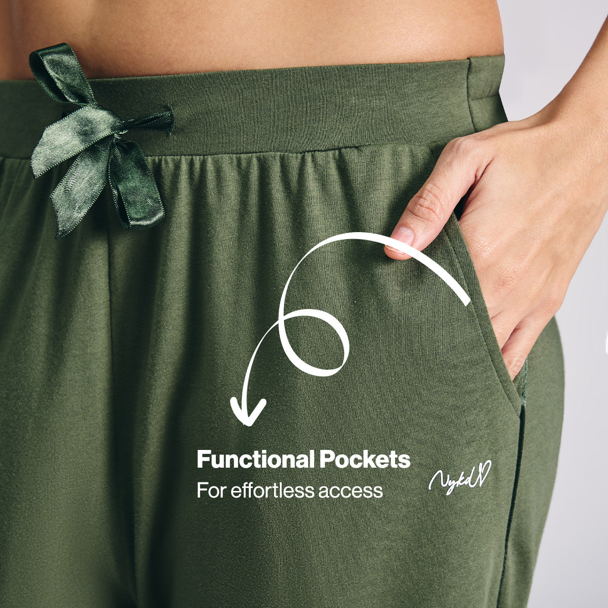 Nykd By Nykaa Buttery Soft Modal Cotton Pyjama Coord Set of 2 With Round Neck Graphic Tee Nys932 Olive