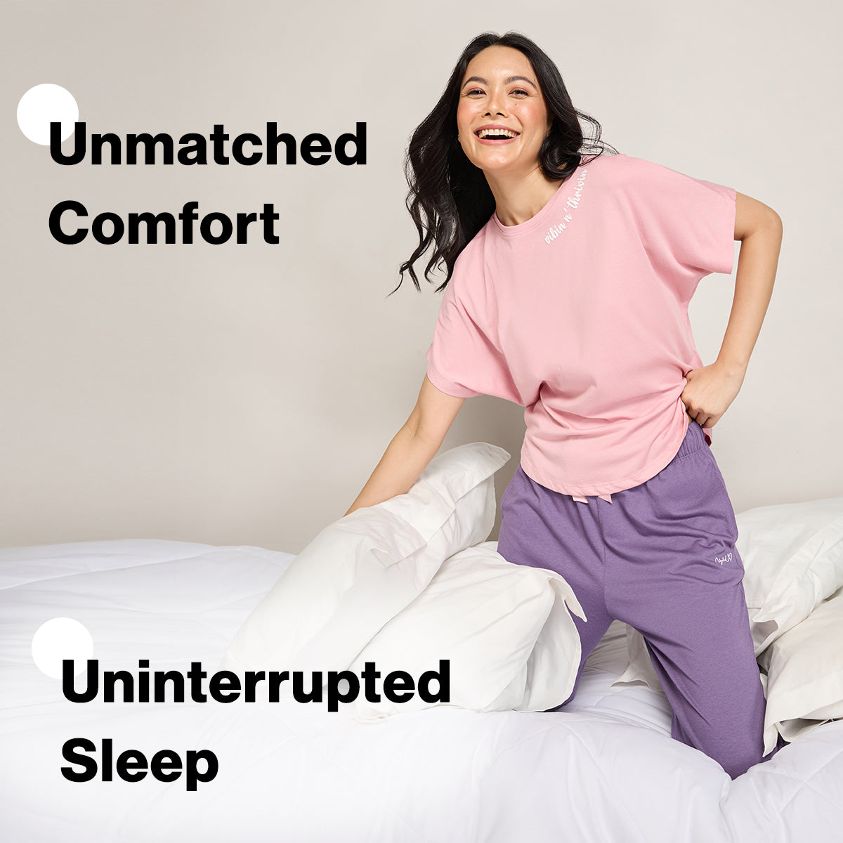 NYKD BY NYKAA BUTTERY SOFT MODAL COTTON PYJAMA COORD SET WITH ROUND NECK GRAPHIC TEE NYS932 PINK