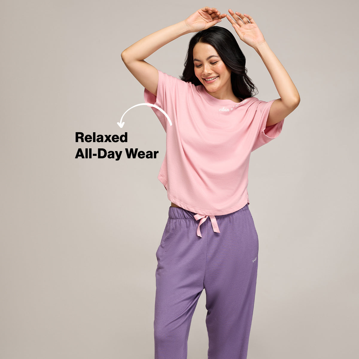 NYKD BY NYKAA BUTTERY SOFT MODAL COTTON PYJAMA COORD SET WITH ROUND NECK GRAPHIC TEE NYS932 PINK